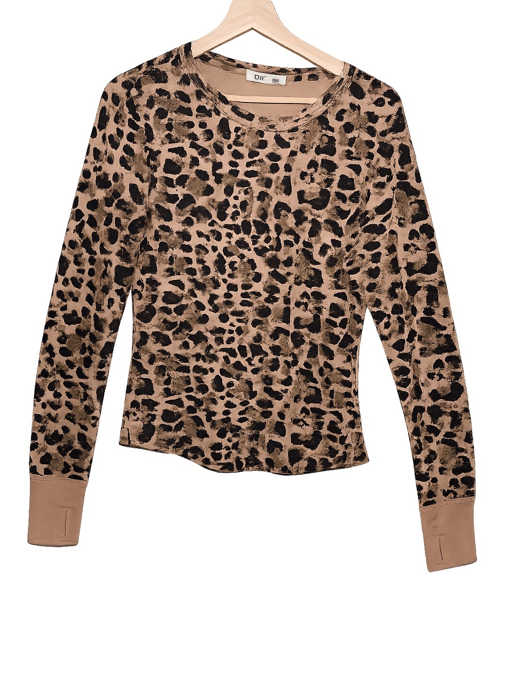 Dex Leopard Print Long Sleeve Knit Top Brown Black Animal Print Size Medium - Picture 2 of 9